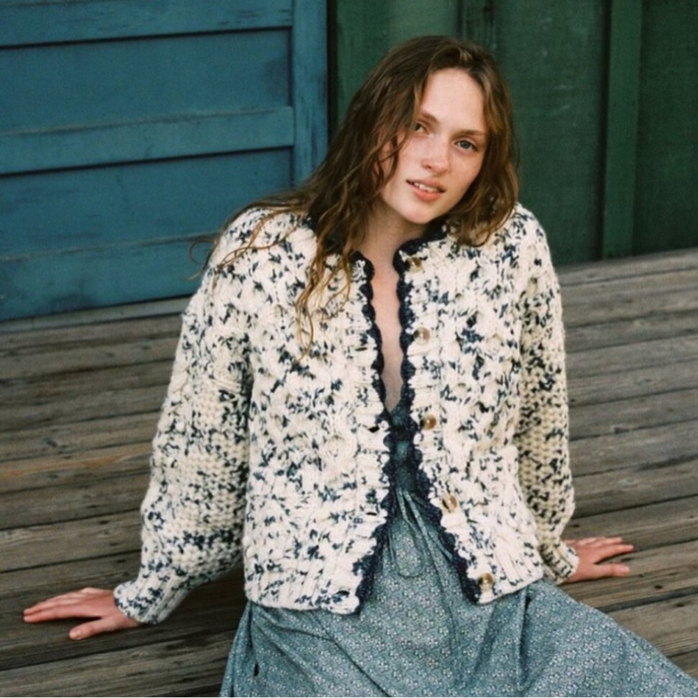 Christy Dawn Rune Cardigan in Speckled Rain, size X-large